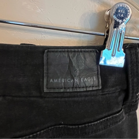 American Eagle Curvy High Rise Mini Black Punk Skater Goth Distressed Skirt 6 - Picture 7 of 16